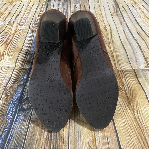 Isaac Mizrahi Live! Womens Size 8 Brown Suede Heeled Lace Up Booties - Picture 5 of 5